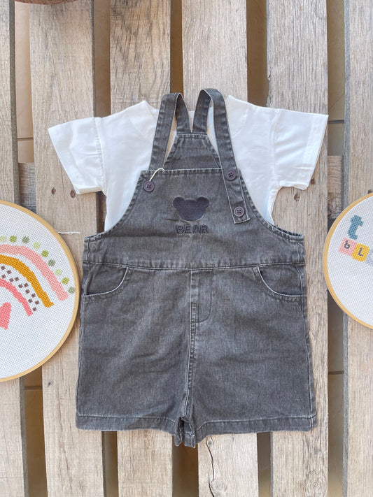 Top and denim salopette set