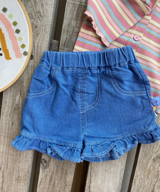 Denim ruffle shorts